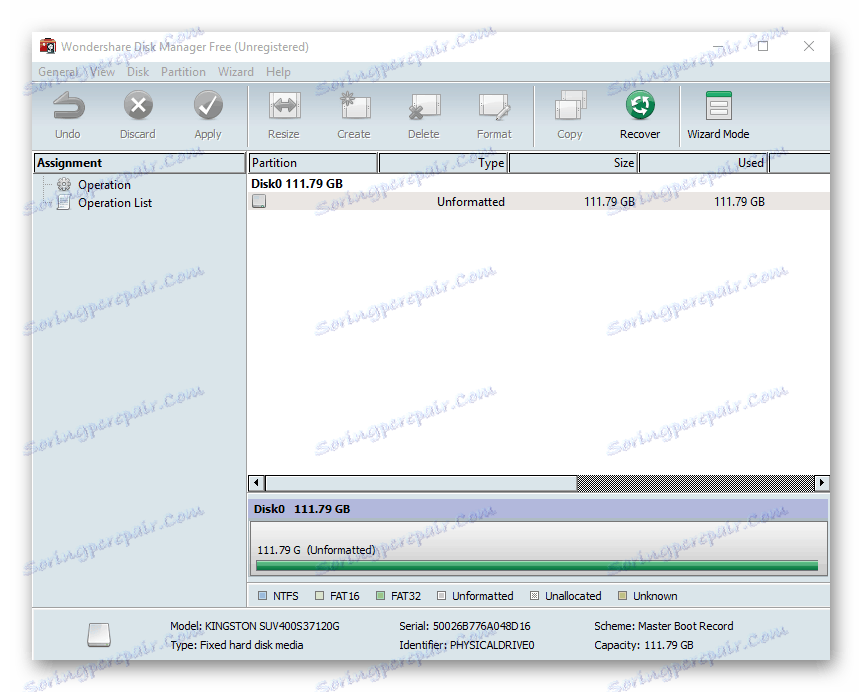 Menu softvéru programu WonderShare Disk Manager