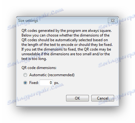 Nastavení velikosti snímku QR Code Desktop Reader & Generator