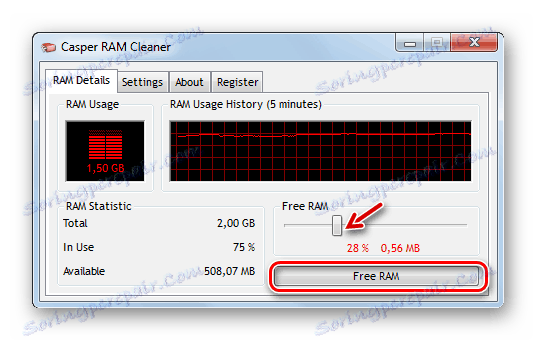 Ръчно почистване на RAM на компютъра в RAM Cleaner