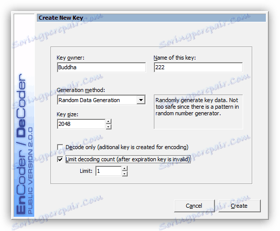 Създаване на ключ за шифроване в RCF EnCoder-DeCoder