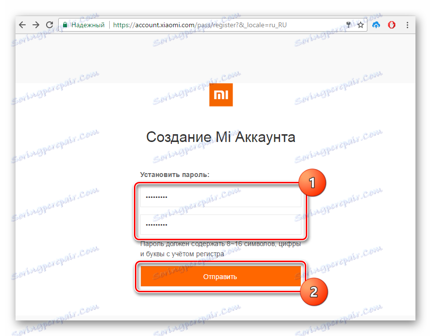Registracija Xiaomi Mi račun po spletnem mestu z vnosom gesla za telefon