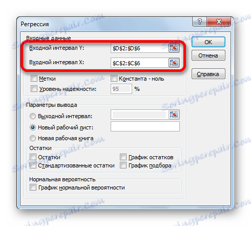 Zadání intervalu v nastavení regrese v aplikaci Microsoft Excel