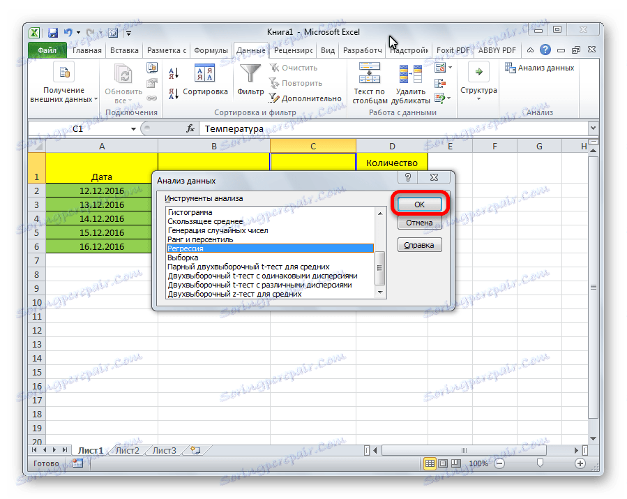 Spuštění regrese v aplikaci Microsoft Excel