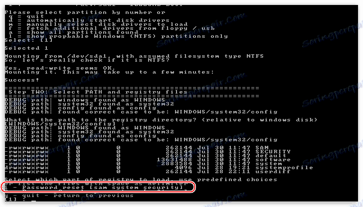 Wybranie funkcji edycji konta w narzędziu Offline NT Password & Registry Editor w celu zresetowania hasła w systemie Windows XP