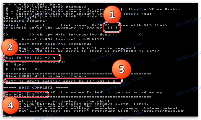 Wypełnianie skryptu edycji konta w narzędziu Offline NT Password & Registry Editor w celu zresetowania hasła w systemie Windows XP