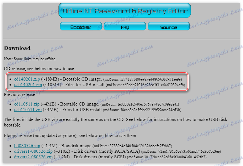 Link do pobrania wersji programu Offline NT Password & Registry Editor na CD i dysk flash