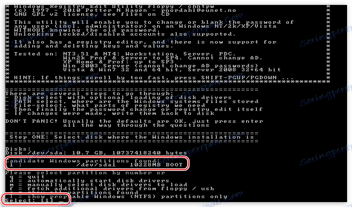 Wybierz partycję systemową w trybie Offline NT Password i Edytor rejestru, aby zresetować hasło w systemie Windows XP