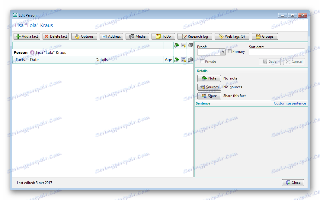 Editace osoby RootsMagic Essentials