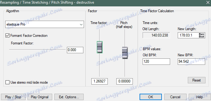 Změna tempa hudby v Samplitude
