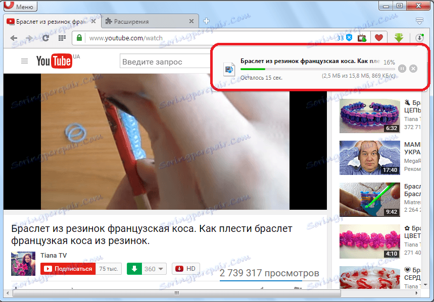 Prijenos videozapisa pomoću pomoćnog alata Savefrom.net za Opera s YouTubea