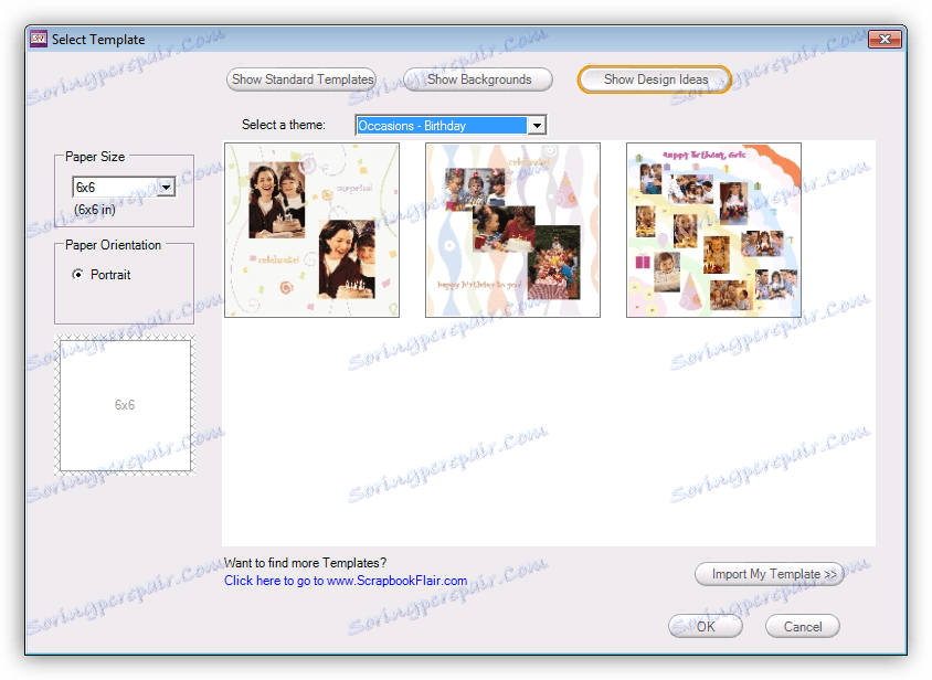 Předinstalační rozvržení v programu Scrapbook Flair