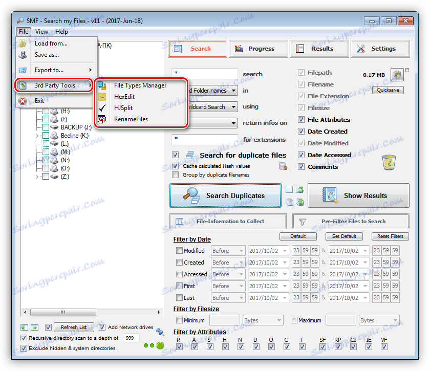 Uslužni programi u programu Traži moje datoteke