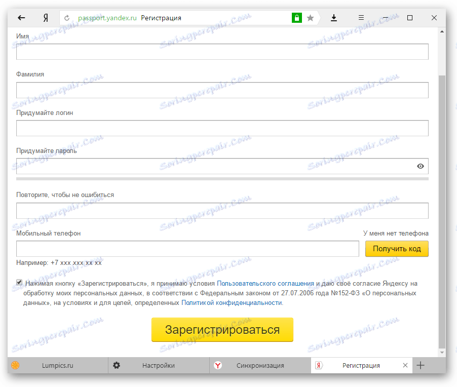 Vytvorenie účtu Yandex-2