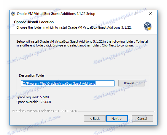 Voľba inštalačnej cesty balíka rozšírenia VirtualBox v systéme Windows