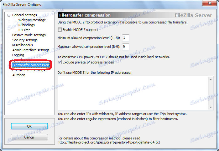 Kompresný program Filetransfer FileZilla Server