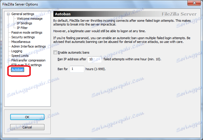 Autoban program FileZilla Server