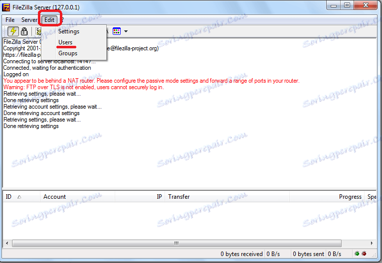 Prejdite do sekcie Nastavenia správy súborov FileZilla Server