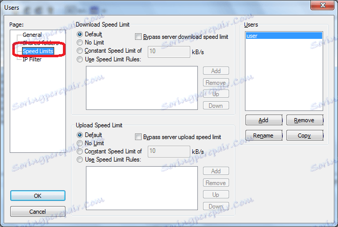 Nastavenie obmedzenia rýchlosti na serveri FileZilla