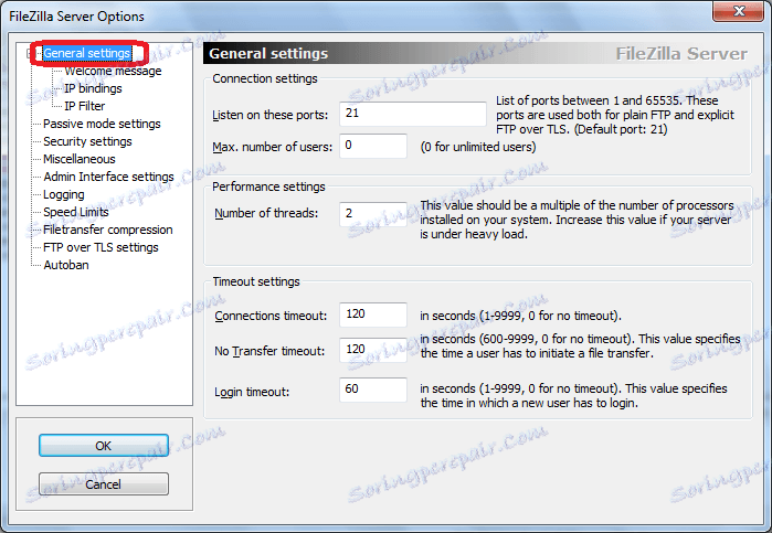 Program Generall Settings FileZilla Server