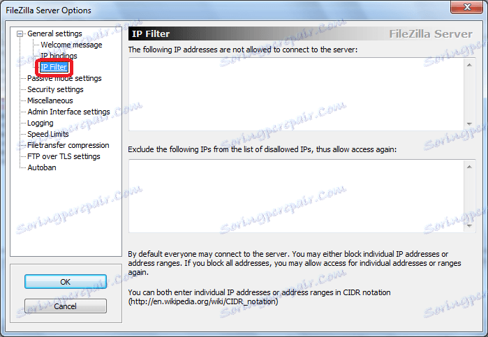 Program IP Filter FileZilla Server