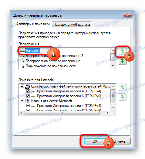 Premikanje omrežja na prvo mesto za nastavitev programa Hamachi