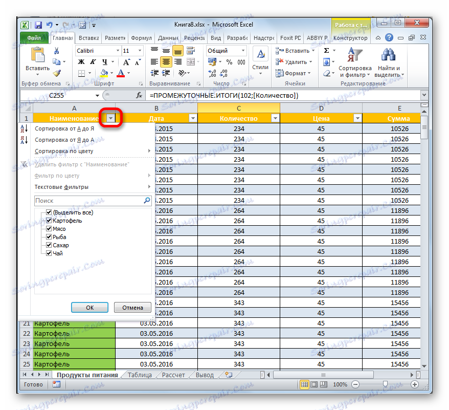 Otwieranie menu sortowania i filtrowania w programie Microsoft Excel