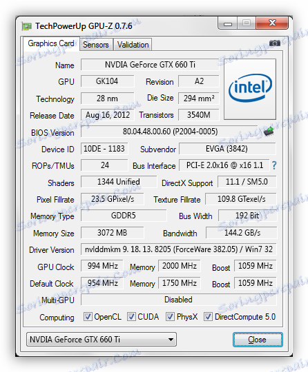 Určte, ktorá grafická karta je nainštalovaná v počítači v programe TechPowerUp GPU-Z