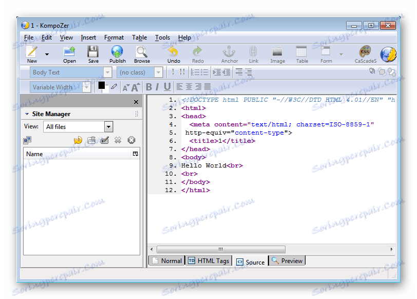 Grafický shell softvéru Kompozer