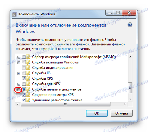Odprite seznam elementov v mapi Print and Documents v oknu Manager, omogočite ali onemogočite komponente v operacijskem sistemu Windows 7