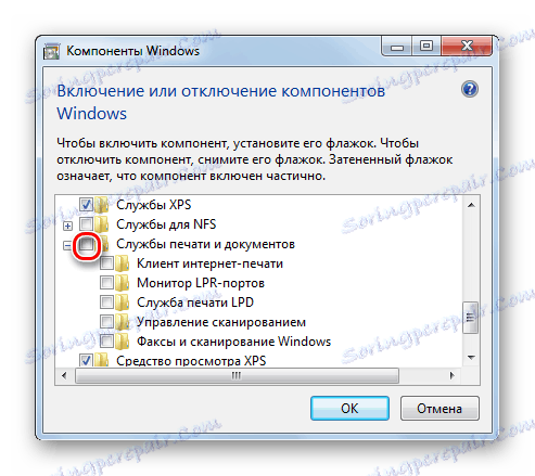 Onemogočite vse komponente v mapi Print and Documents v oknu Manager, omogočite ali onemogočite komponente v operacijskem sistemu Windows 7