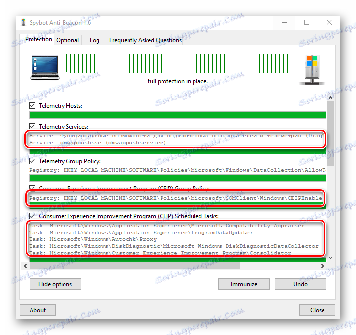 Spybot Anti-Beacon برای ویندوز 10 ویژگی توضیحات