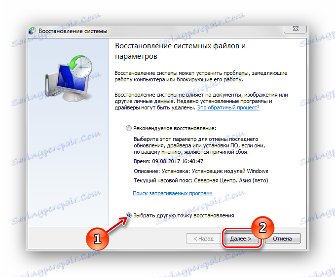 Obnovitev sistema izberite element, da izberete datum obnovitve operacijskega sistema Windows 7