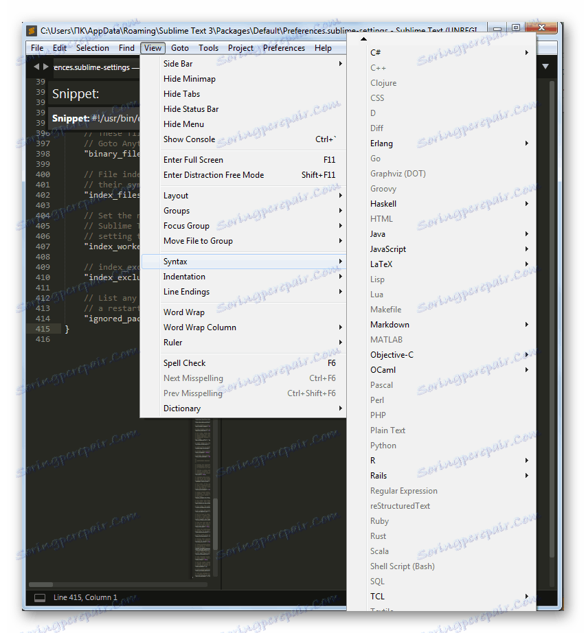 Składnia języków programowania w programie SublimeText