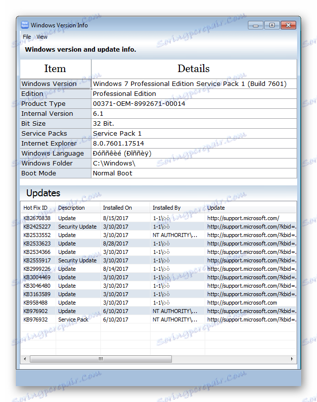 Windows версия Система Spec