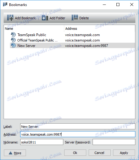 záložiek v službe TeamSpeak
