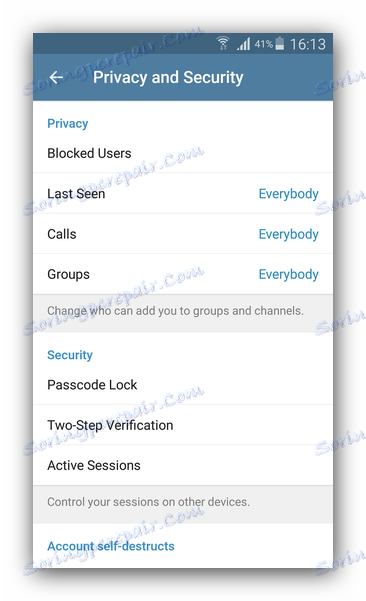 Varnostne nastavitve v Telegramu