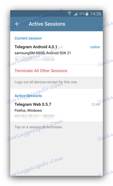 Aktivne seje Telegram
