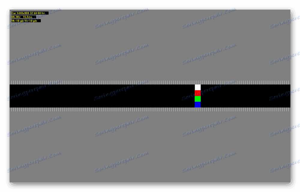 Проверка на дисплея на движещи се обекти с няколко многоцветни квадратчета, които се движат в права линия при теста на TFT монитора