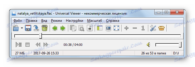 Prehrávanie zvukového súboru FLAC začalo v aplikácii Universal Viewer