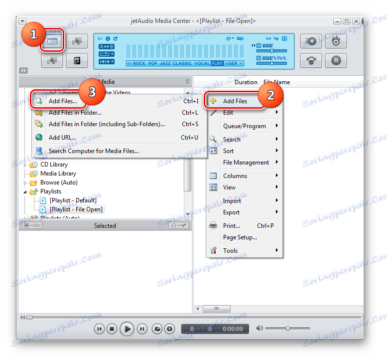 V kontextové nabídce v programu jetAudio přejděte do okna otevření souboru