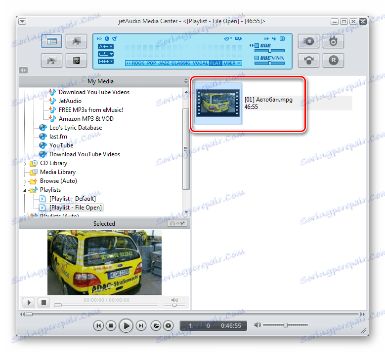 Začněte přehrávat video soubor mpg v jetAudio