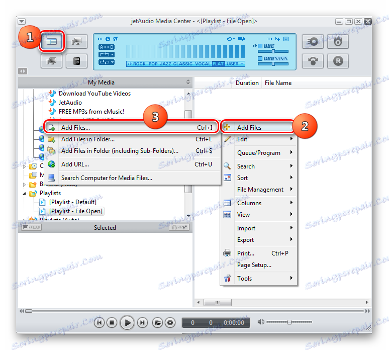 Przejdź do otwartego okna pliku, korzystając z menu kontekstowego w JetAudio