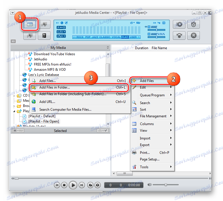 Przejdź do okna Dodaj pliki w folderach za pośrednictwem menu kontekstowego w JetAudio