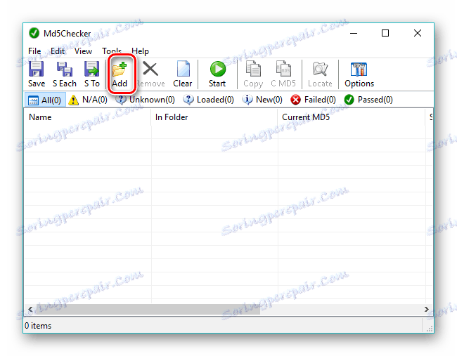 dodaj plik z panelu w Md5Checker