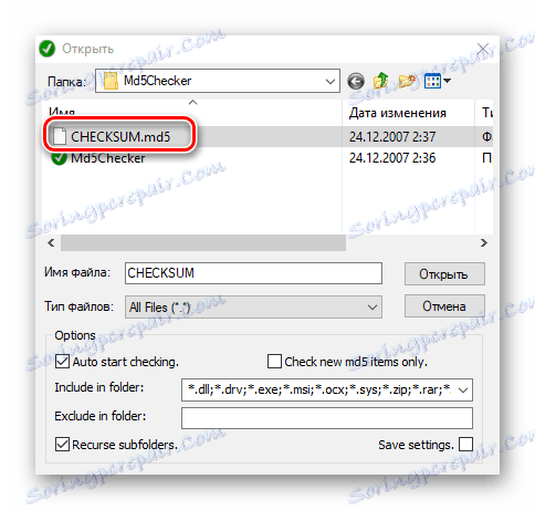 wybieranie pliku w Md5Checker