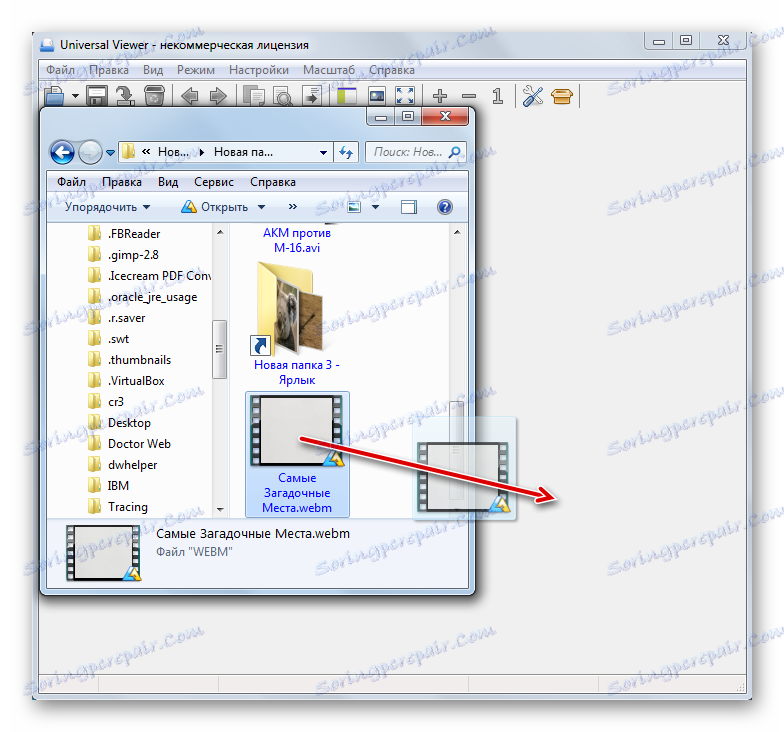 Преместване на WEB файла от Windows Explorer в прозореца на Universal Viewer