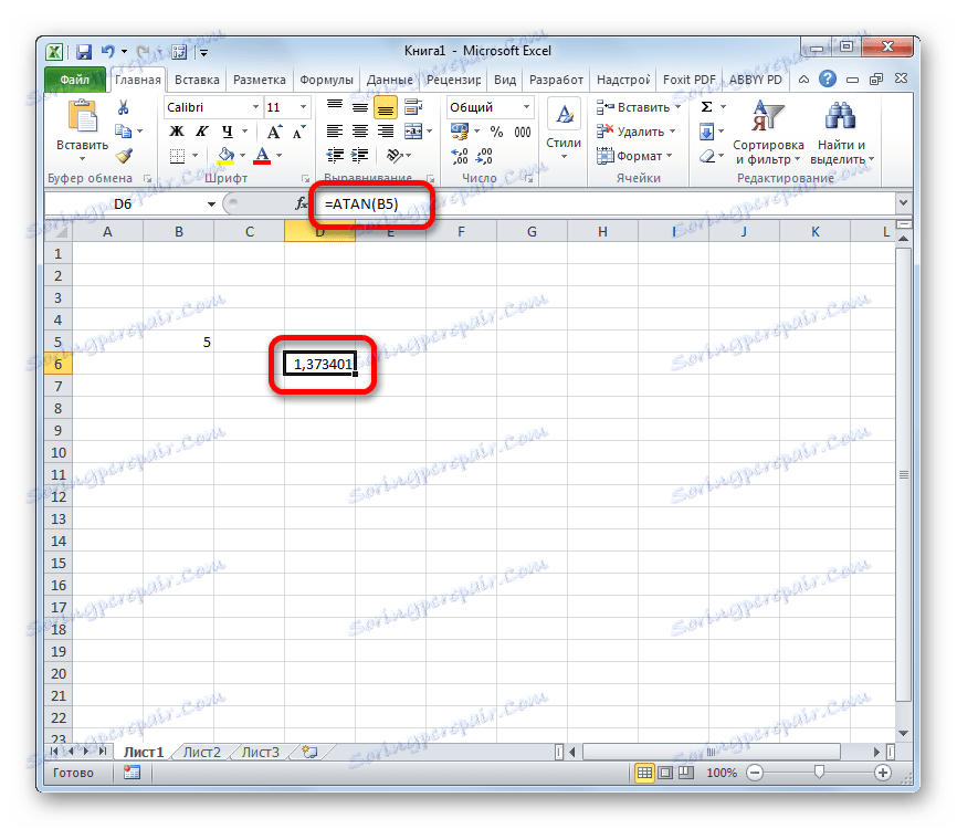 Arctangent jest obliczany w programie Microsoft Excel