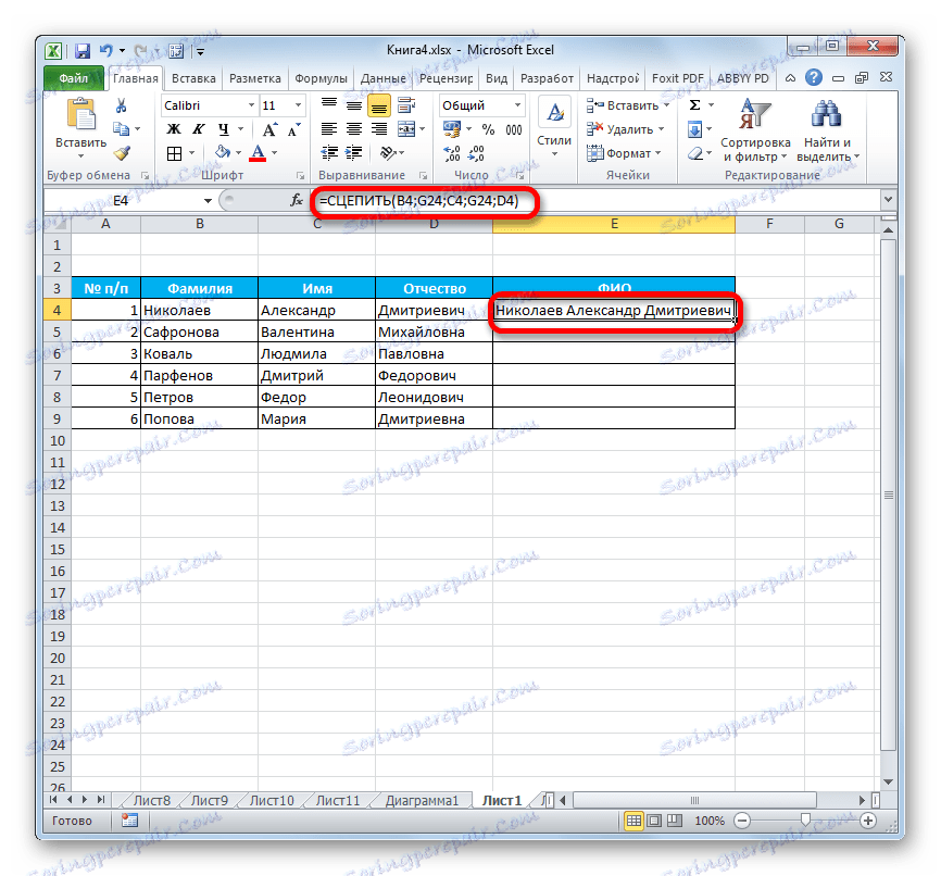 Wynik przetwarzania danych przez funkcję CONCEPT w Microsoft Excel
