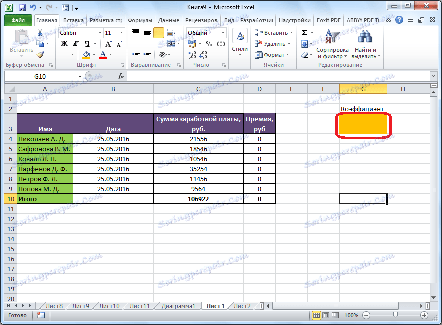 Желаната клетка в Microsoft Excel