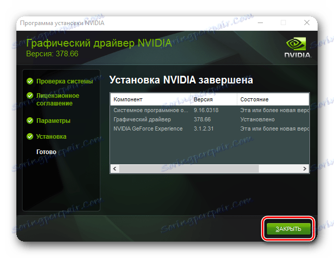 Закінчення установки драйвера NVidia